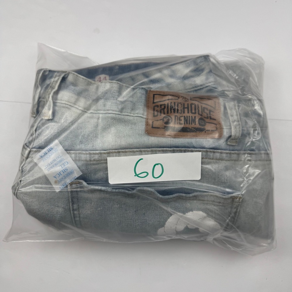 Grindhouse Denim Jeans 44 Light Wash Distressed Streetwear Graphic Star Peace - Picture 13 of 13